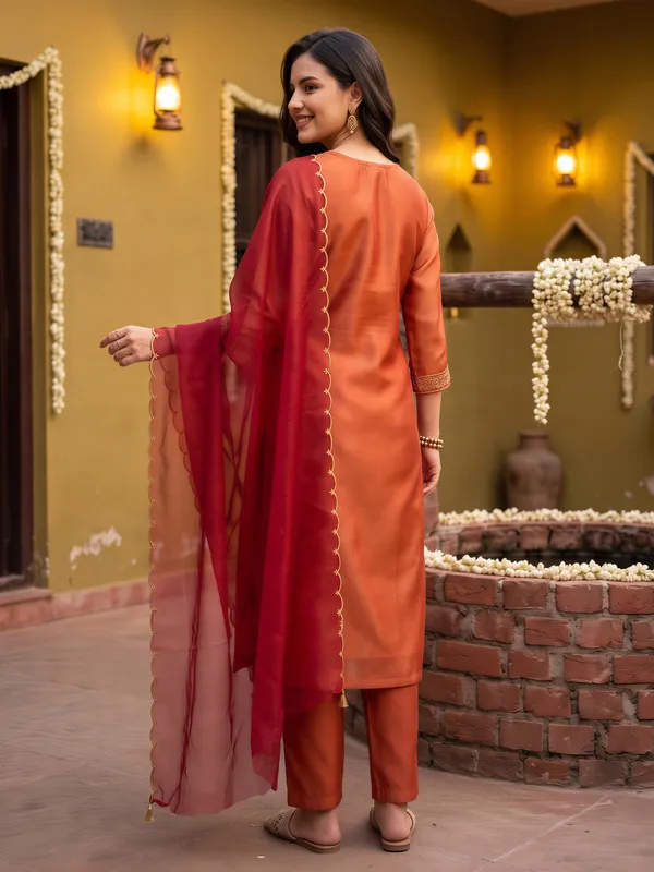 Orange_Embroidered_Straight_Kurta_Trousers_With_Dupatta_Set