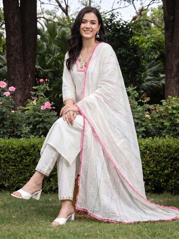 White_Embroidered_Straight_Kurta_Trousers_With_Dupatta_Set