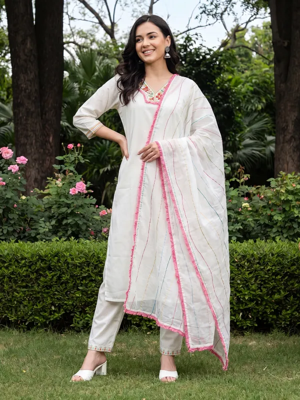 White_Embroidered_Straight_Kurta_Trousers_With_Dupatta_Set