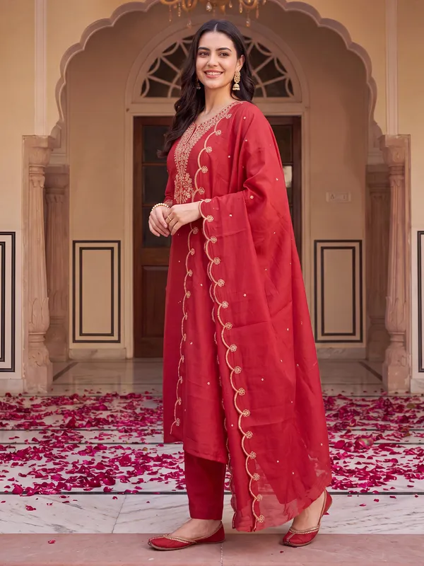 Red_Embroidered_Straight_Kurta_Trousers_With_Dupatta_Set
