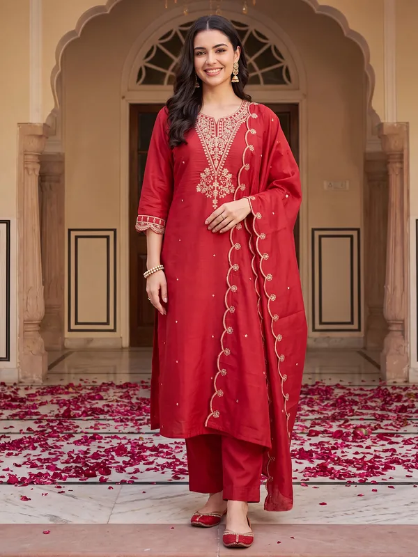 Red_Embroidered_Straight_Kurta_Trousers_With_Dupatta_Set