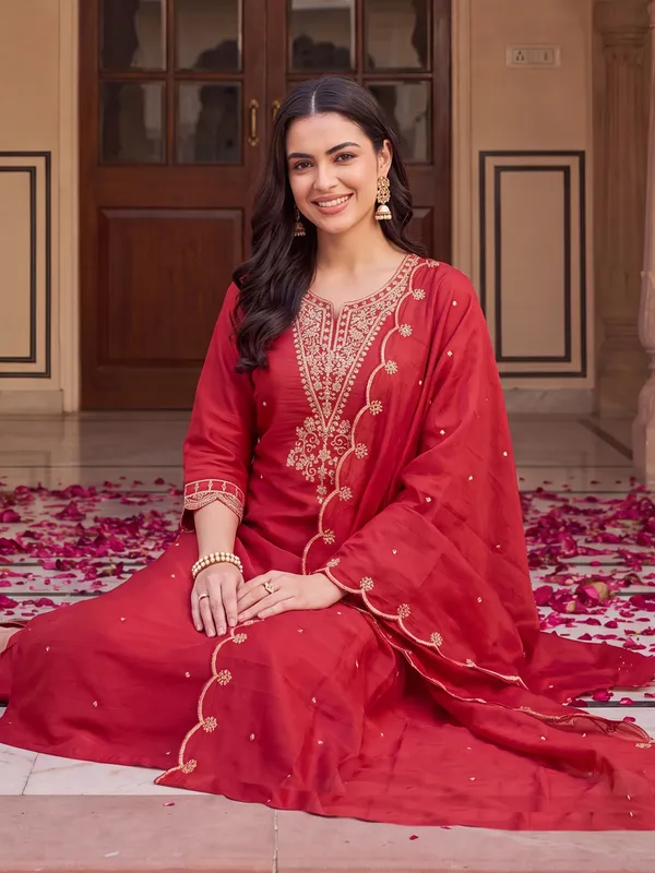 Red_Embroidered_Straight_Kurta_Trousers_With_Dupatta_Set