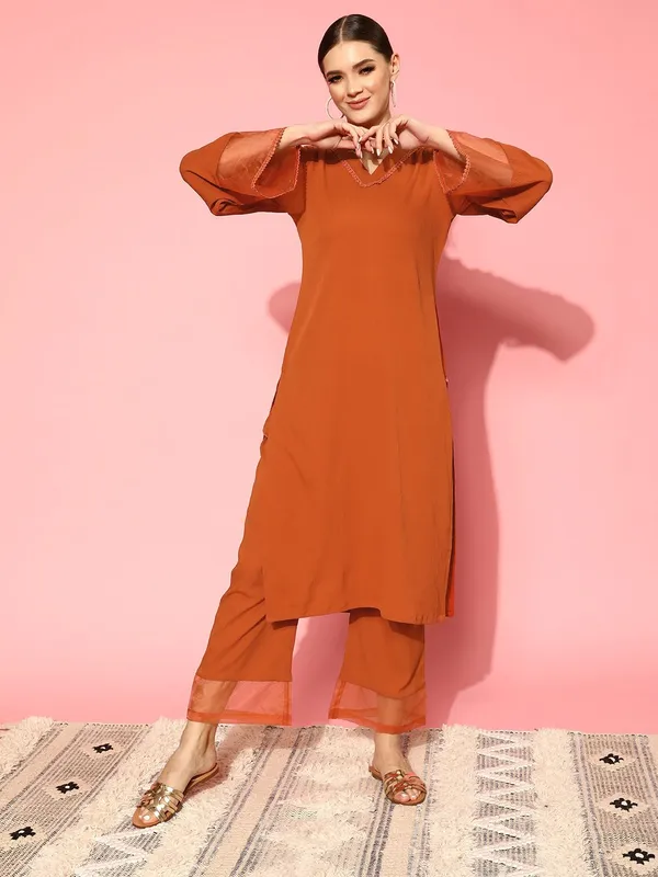 Orange_Floral_Printed_Silk_Blend_Kurta_Palazzo_Set