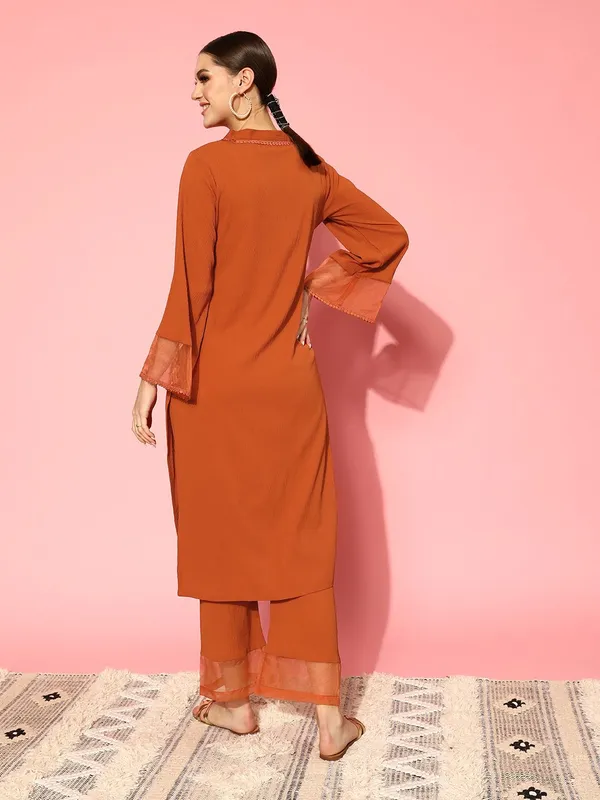 Orange_Floral_Printed_Silk_Blend_Kurta_Palazzo_Set