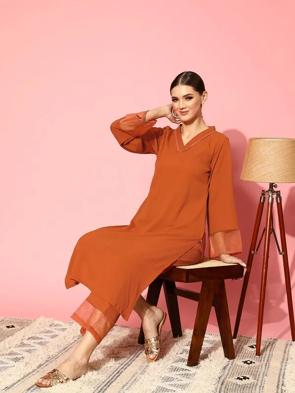 Orange_Floral_Printed_Silk_Blend_Kurta_Palazzo_Set