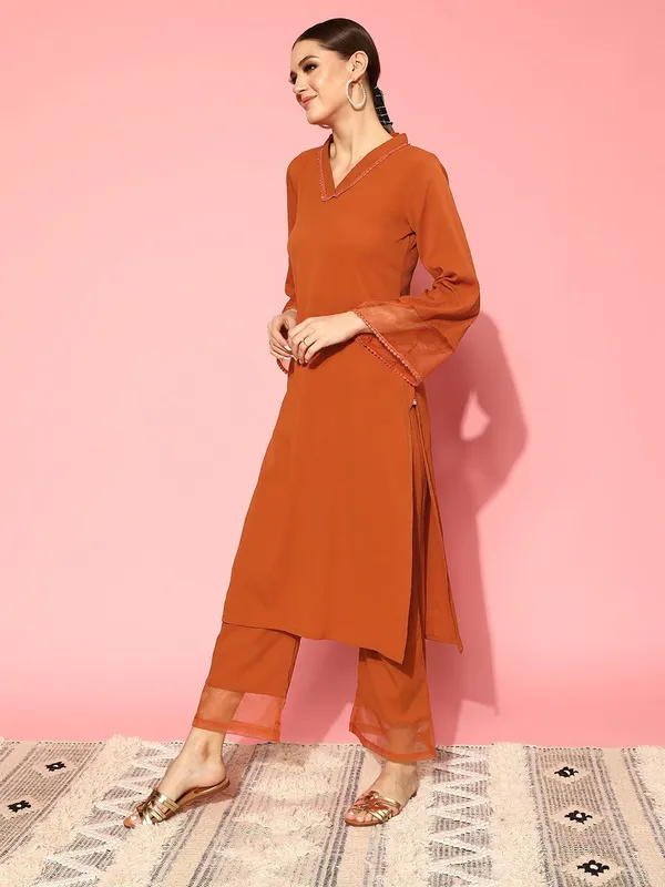 Orange_Floral_Printed_Silk_Blend_Kurta_Palazzo_Set