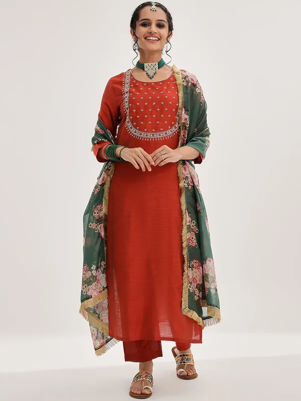 Maroon_Floral_Embroidered_Art_Silk_Kurta_Trouser_Dupatta_Set