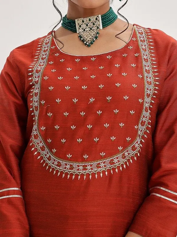 Maroon_Floral_Embroidered_Art_Silk_Kurta_Trouser_Dupatta_Set