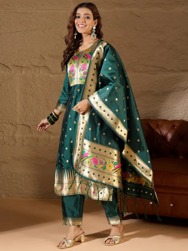 Floral_Embroidered_Cotton_Silk_Round_Neck_Kurta_Trouser_&_Dupatta_Set