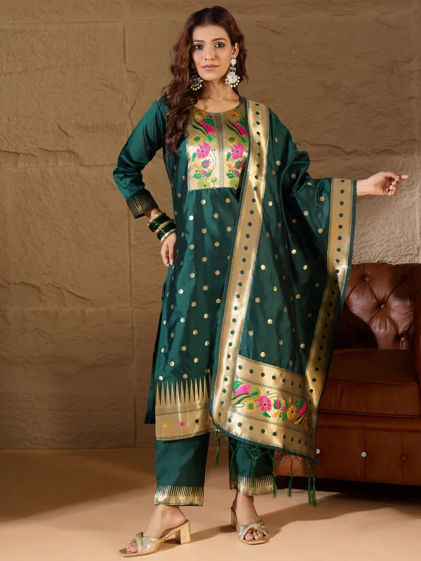Floral_Embroidered_Cotton_Silk_Round_Neck_Kurta_Trouser_&_Dupatta_Set