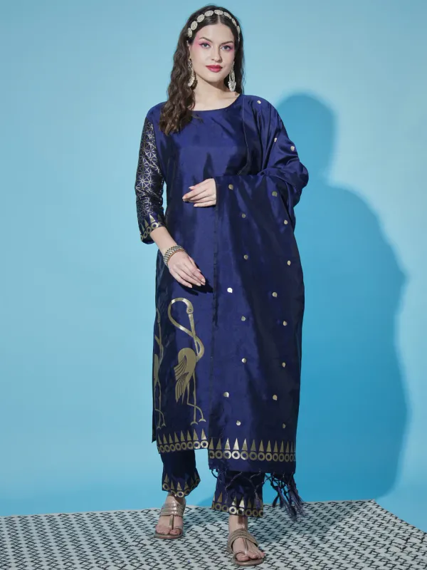 Floral_Printed_Cotton_Silk_Round_Neck_Kurta_Trouser_&_Dupatta_Set