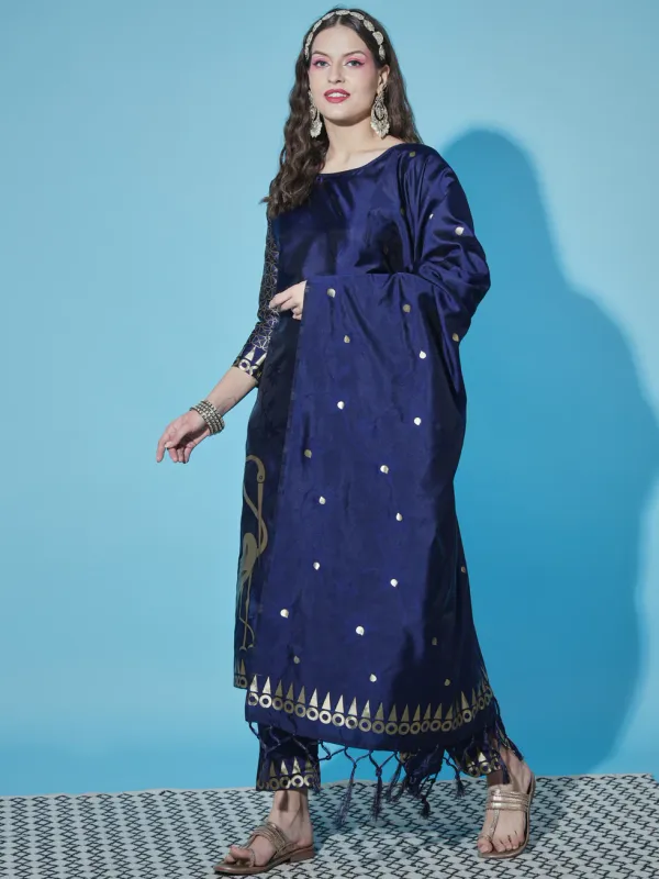 Floral_Printed_Cotton_Silk_Round_Neck_Kurta_Trouser_&_Dupatta_Set