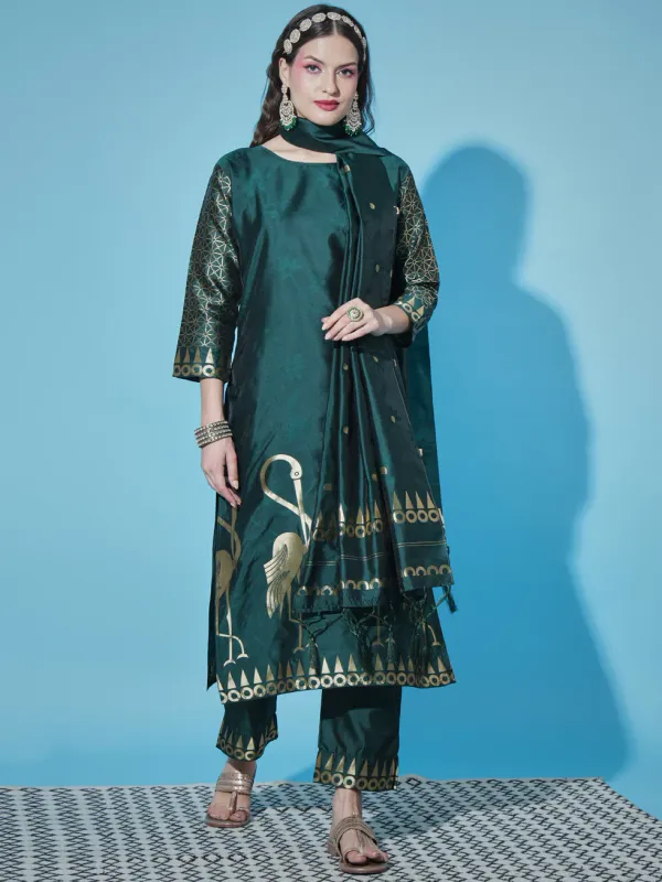 Floral_Printed_Cotton_Silk_Round_Neck_Kurta_Trouser_&_Dupatta_Set