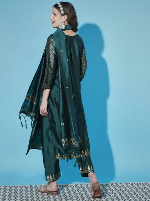 Floral_Printed_Cotton_Silk_Round_Neck_Kurta_Trouser_&_Dupatta_Set