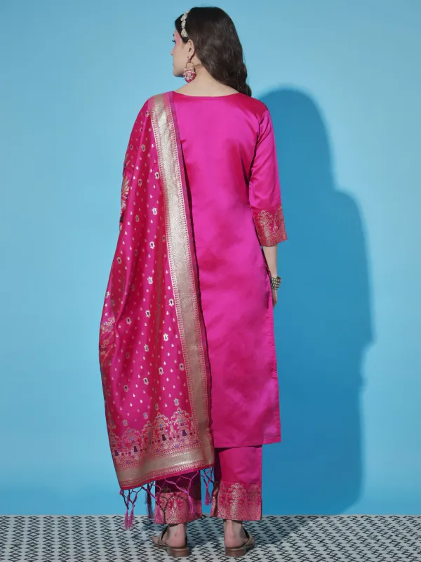 Floral_Printed_Silk_Blend_Round_Neck_Kurta_Trouser_&_Dupatta_Set