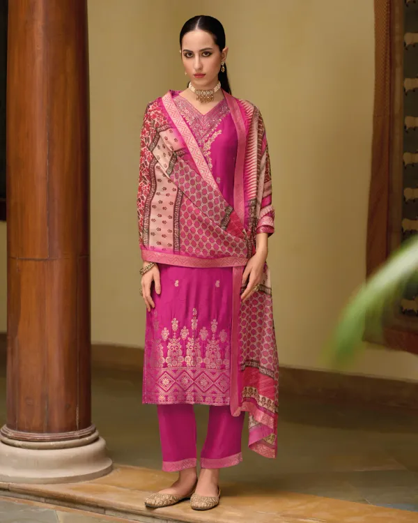 Floral_Embroidered_Silk_Blend_V_Neck_Kurta_Trouser_&_Dupatta_Set