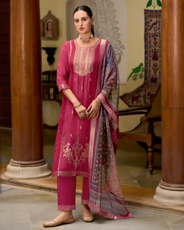 Floral_Embroidered_Silk_Blend_Round_Neck_Kurta_Trouser_&_Dupatta_Set