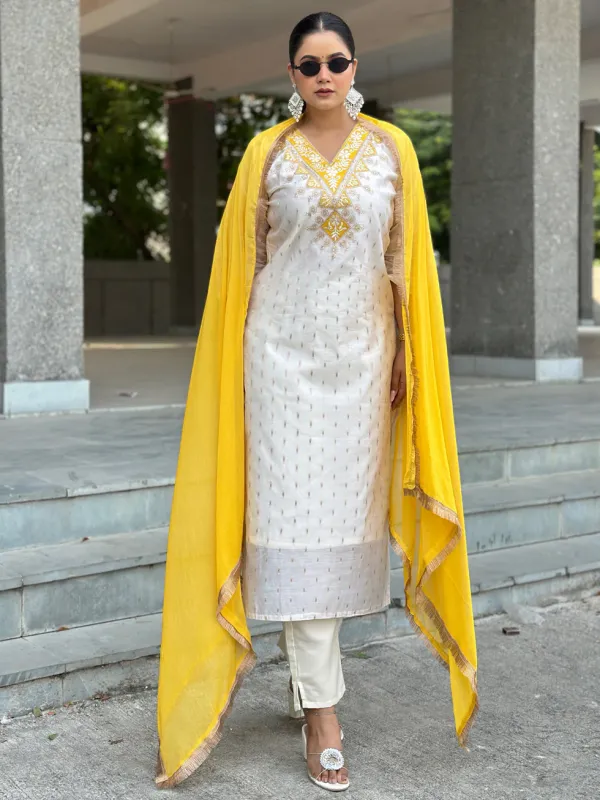 Floral_Embroidered_Chanderi_Silk_V_Neck_Kurta_Trouser_&_Dupatta_Set