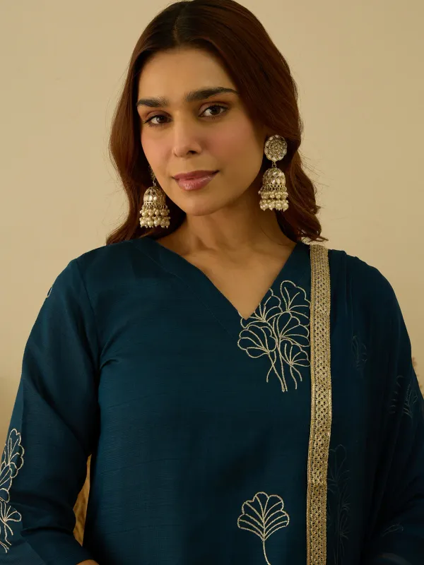 Floral_Printed_Silk_Blend_V_Neck_Kurta_Trouser_&_Dupatta_Set