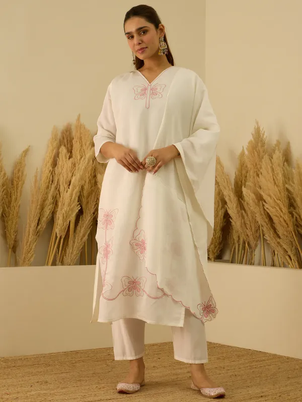 Floral_Embroidered_Silk_Blend_V_Neck_Kurta_Trouser_&_Dupatta_Set