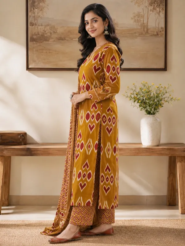 Floral_Printed_Pure_Cotton_V_Neck_Kurta_Trouser_&_Dupatta_Set