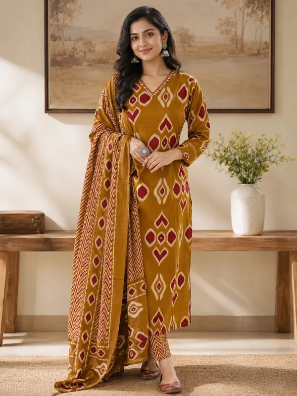 Floral_Printed_Pure_Cotton_V_Neck_Kurta_Trouser_&_Dupatta_Set