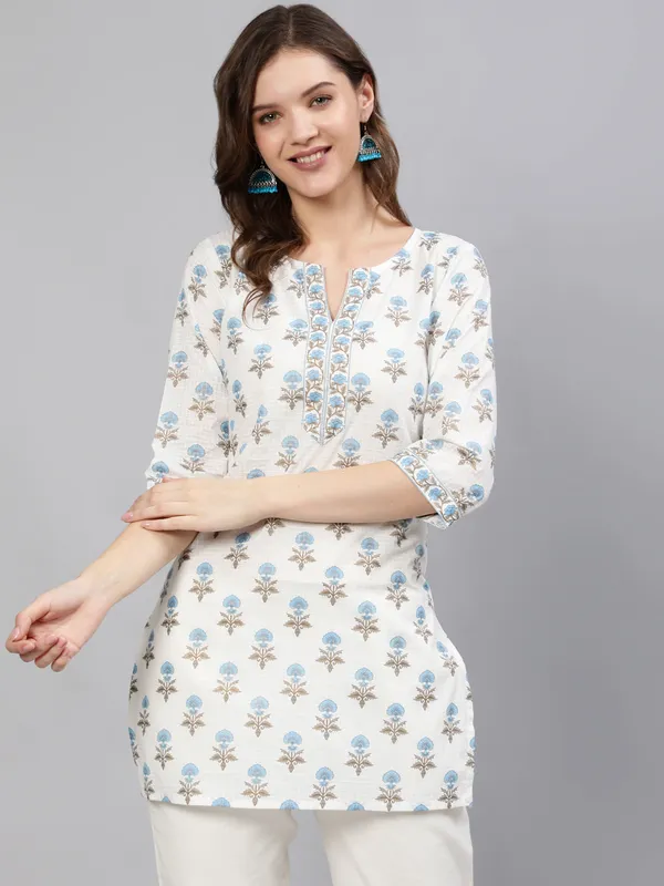 Off_White__Pure_Cotton_Printed_Tunic_For_Women