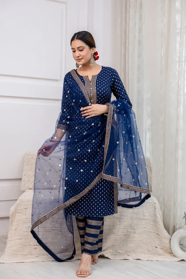 Navy_Blue_Floral_Printed_Viscose_Rayon_Kurta_Set_For_Women