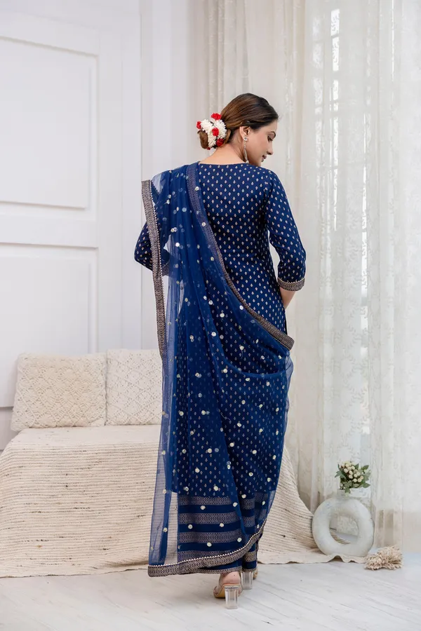 Navy_Blue_Floral_Printed_Viscose_Rayon_Kurta_Set_For_Women
