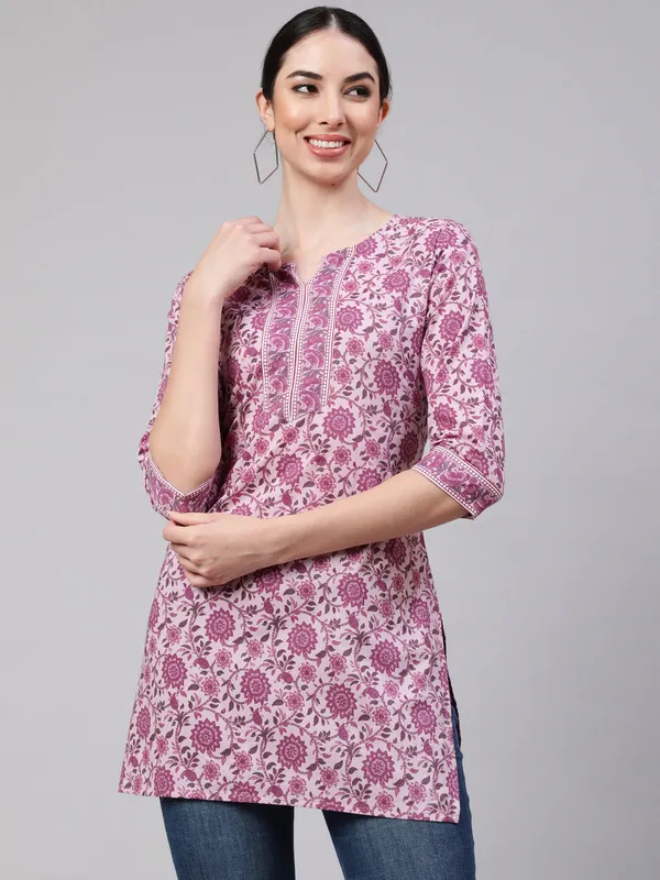 Pink__Pure_Cotton_Printed_Tunic_For_Women