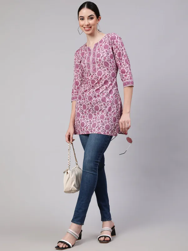 Pink__Pure_Cotton_Printed_Tunic_For_Women