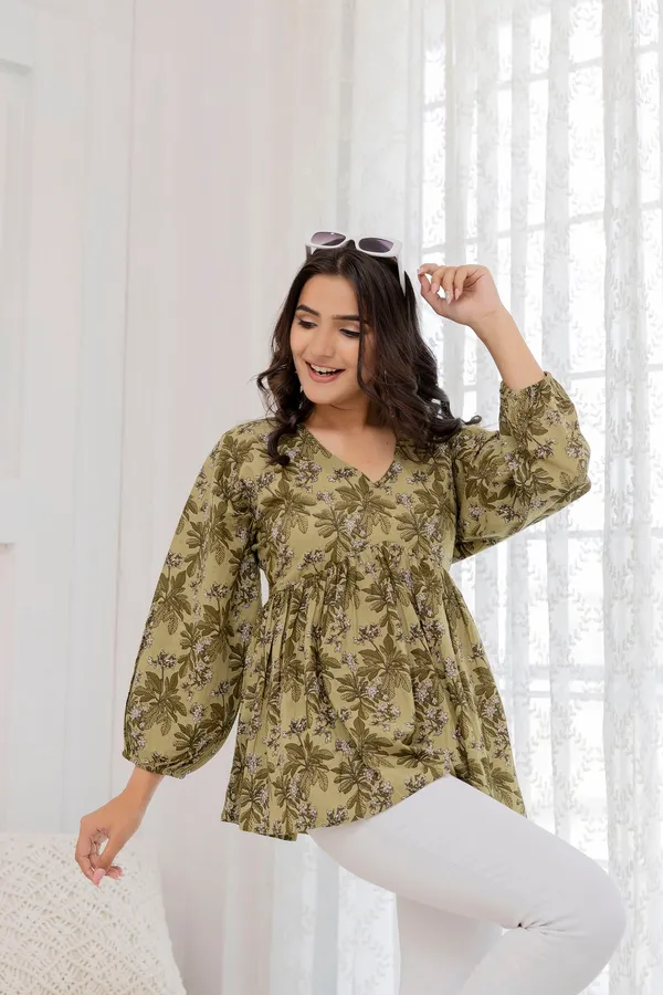 Green_Pure_Cotton_Printed_Top_For_Women
