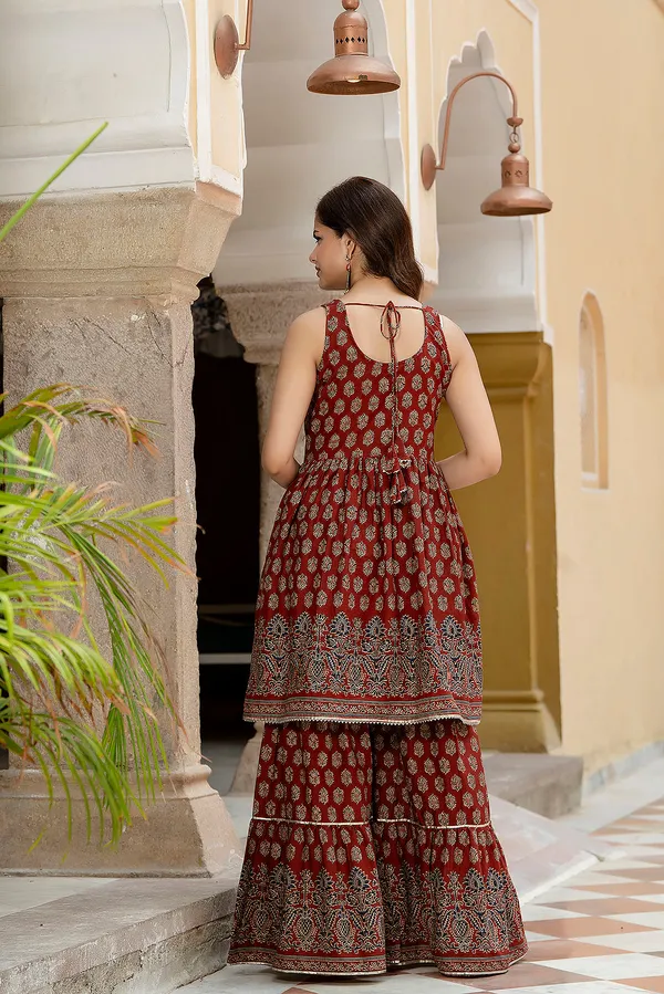 Maroon_Floral_Printed_Pure_Cotton_Kurta_Set_For_Women