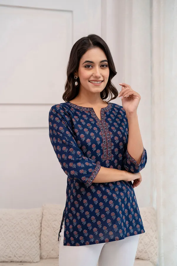 Blue__Pure_Cotton_Printed_Tunic_For_Women