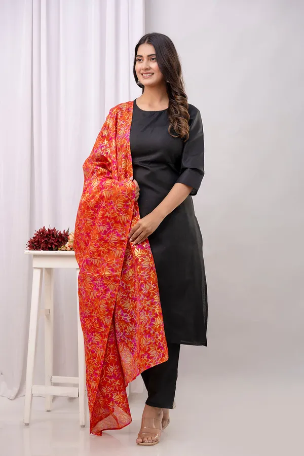 Black_Floral_Printed_Pure_Cotton_Kurta_Set_For_Women