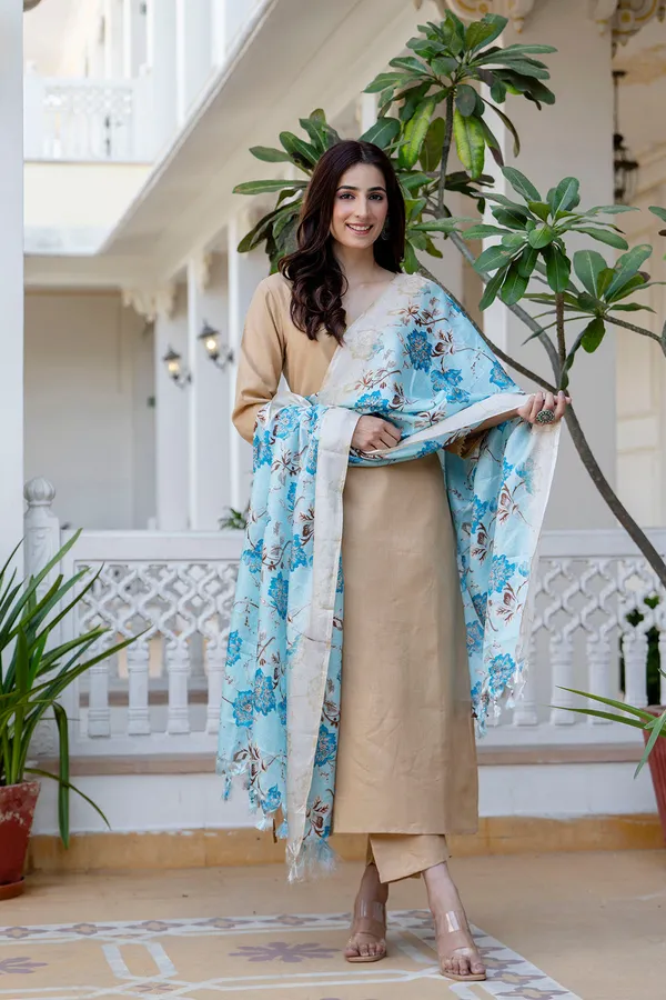 Beige_Floral_Printed_Pure_Cotton_Kurta_Set_For_Women