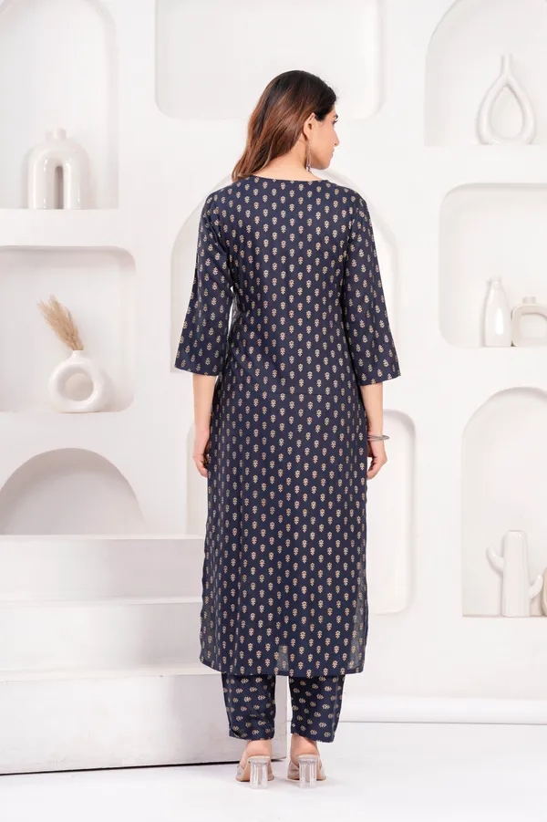 Navy_Blue_Floral_Printed_Viscose_Rayon_Kurta_Set_For_Women