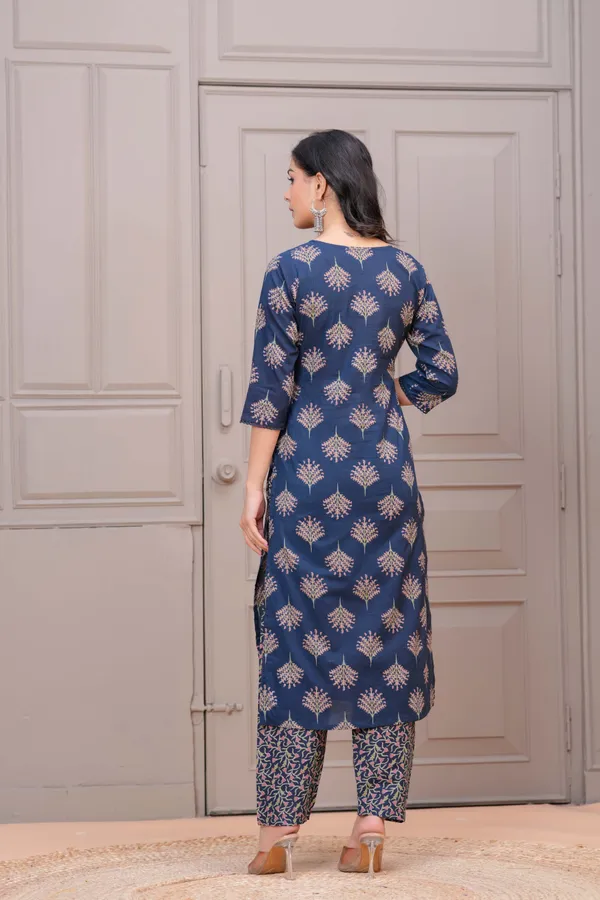 Navy_Blue_Floral_Printed_Pure_Cotton_Kurta_Set_For_Women