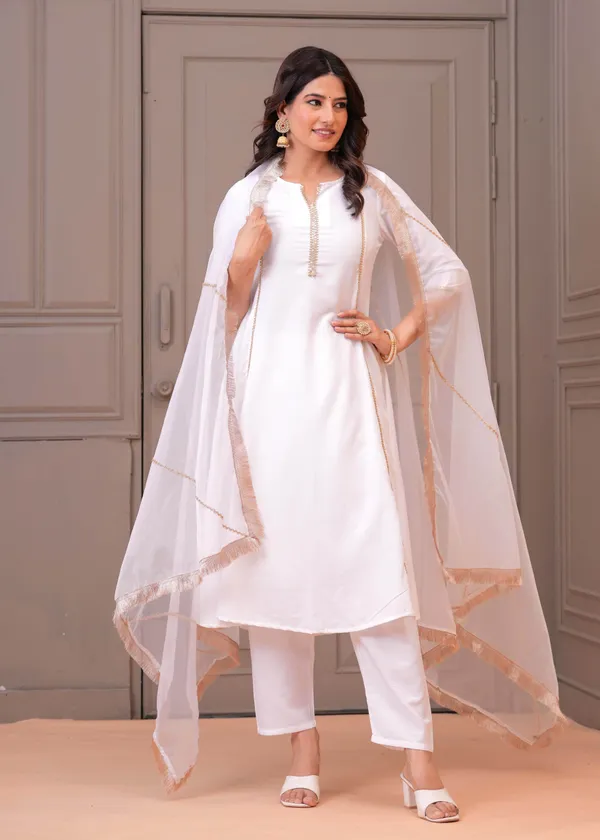 White_Solid_Pure_Cotton_Kurta_Set_For_Women