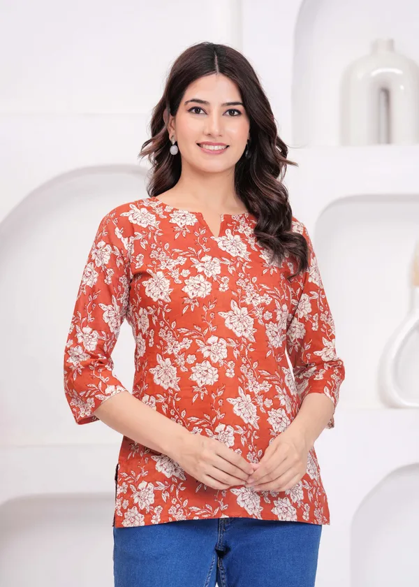Orange__Pure_Cotton_Printed_Tunic_For_Women