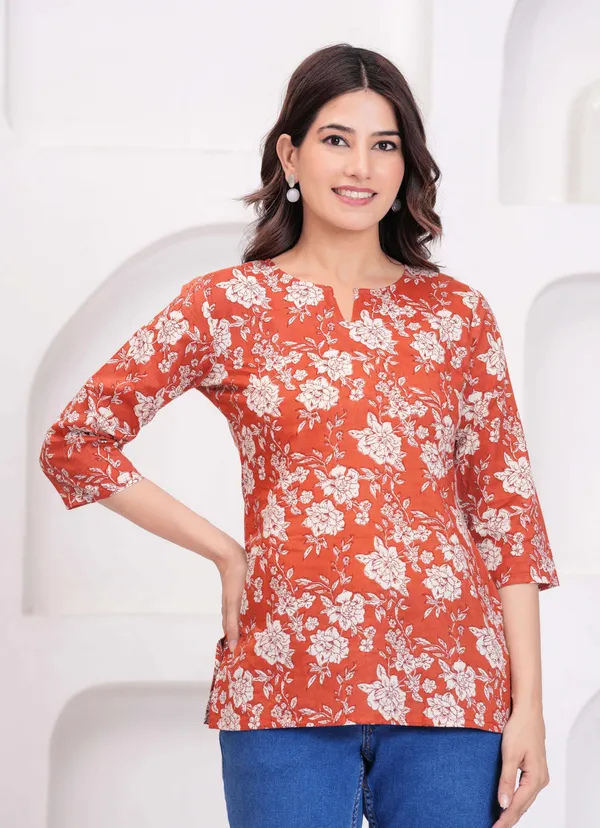 Orange__Pure_Cotton_Printed_Tunic_For_Women