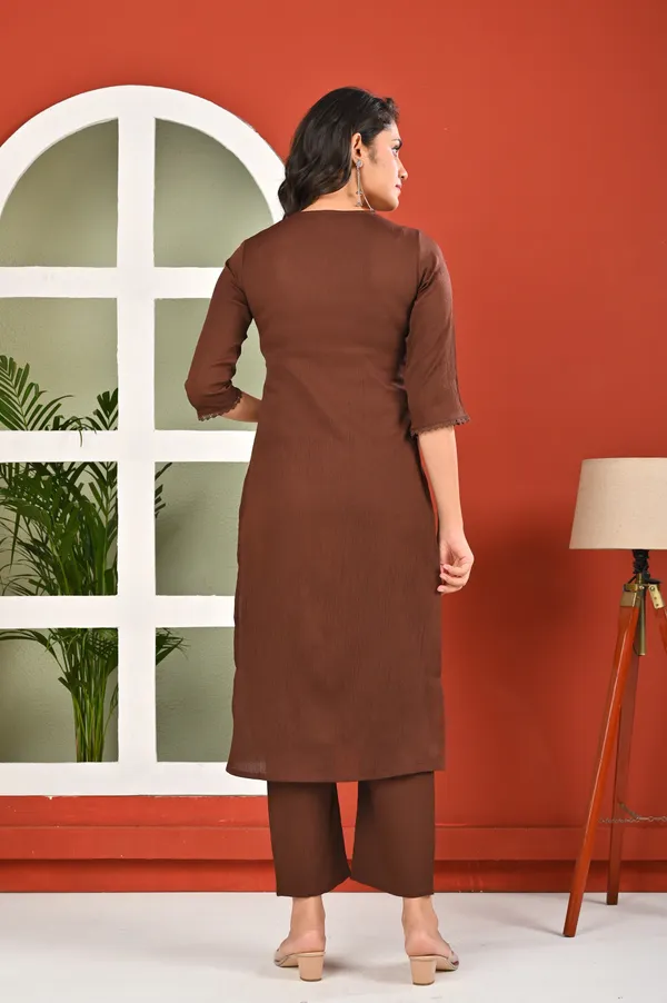 Brown_Solid_Polyester_Kurta_Set_For_Women