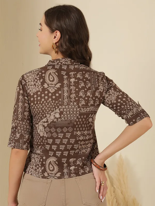 Brown_Pure_Cotton_Printed_Top_For_Women