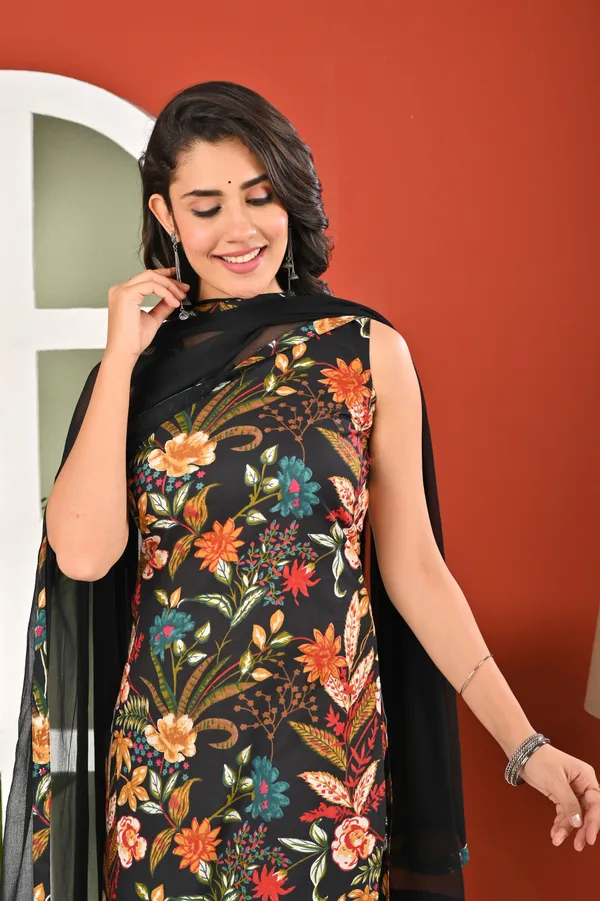 Black_Floral_Printed_Pure_Cotton_Kurta_Set_For_Women