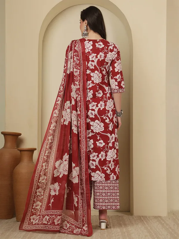 Maroon_Floral_Printed_Pure_Cotton_Kurta_Set_For_Women