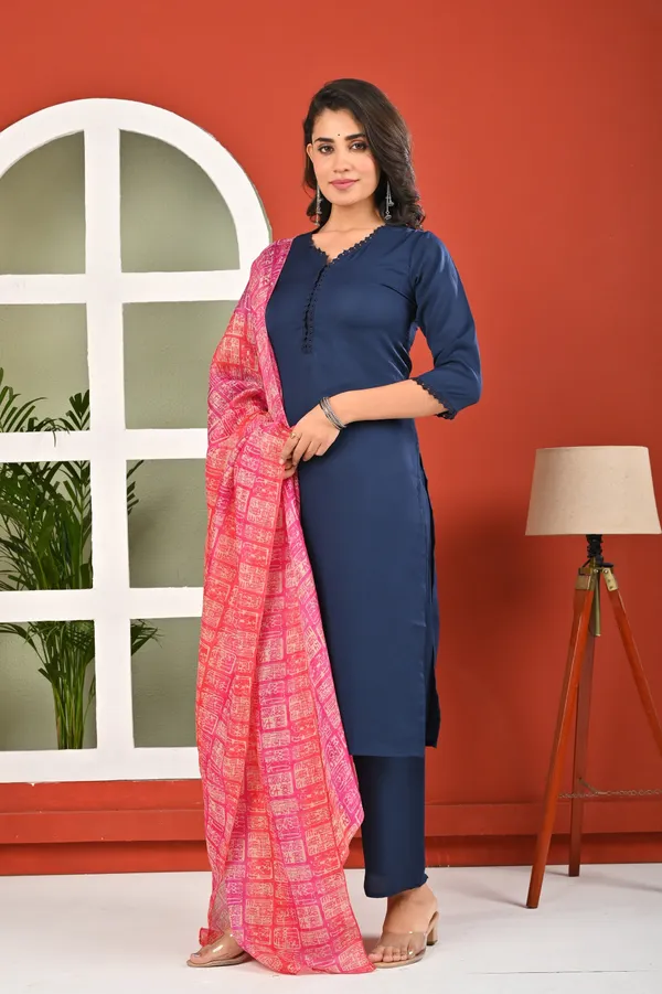 Blue_Solid_Polyester_Kurta_Set_For_Women