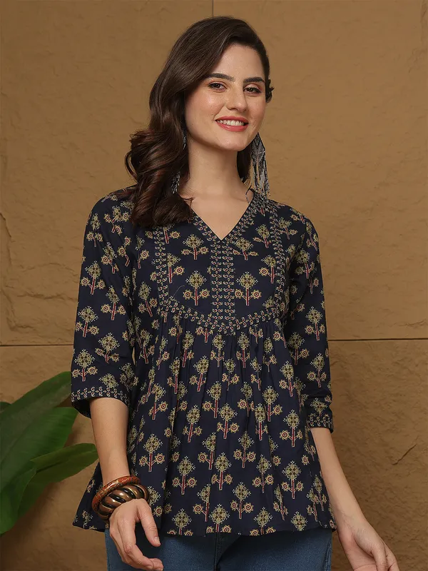 Blue_Pure_Cotton_Printed_Top_For_Women