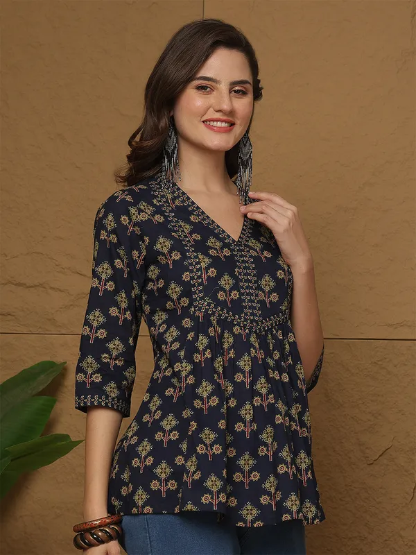 Blue_Pure_Cotton_Printed_Top_For_Women