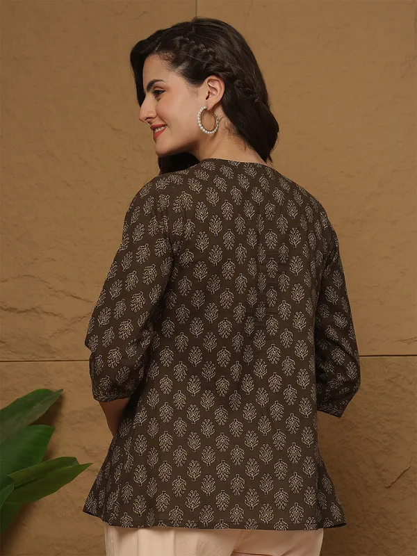 Brown_Pure_Cotton_Printed_Top_For_Women