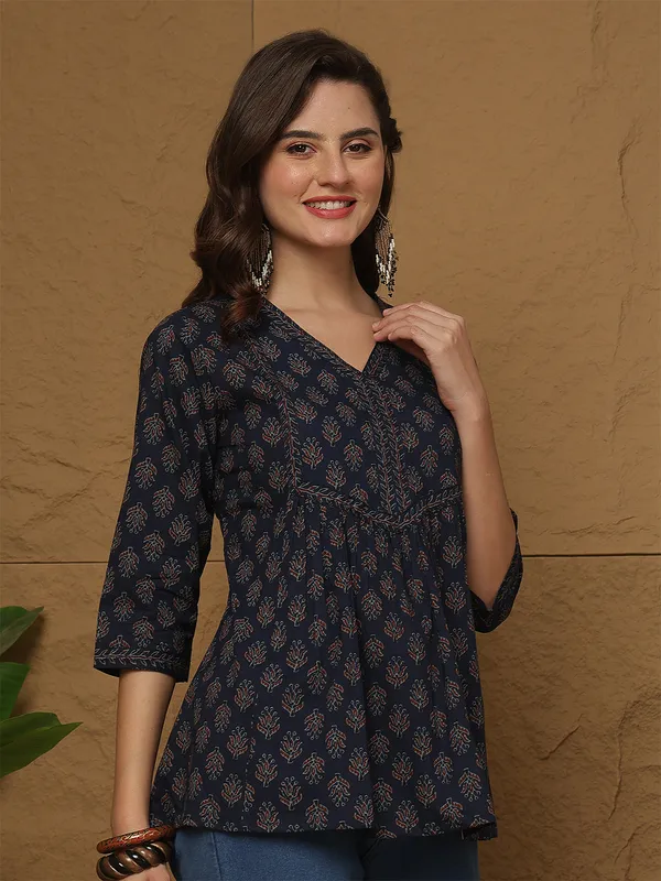 Blue_Pure_Cotton_Printed_Top_For_Women